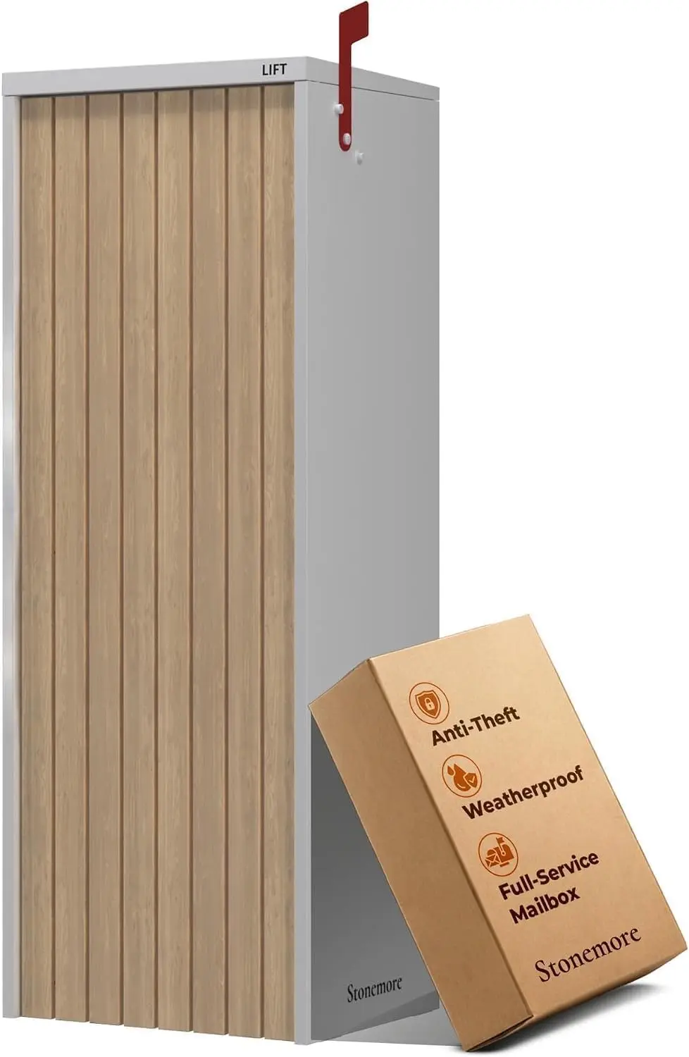 Aspen USPS Compatible Mailbox, Snow White/Oak Package Mailbox, Anti-Theft Locking Parcel Drop Box for Porch, Large Mailbox for P