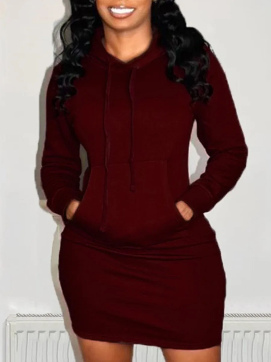 LW Plus Size Hoodies Dress Hooded Collar Kangaroo Pocket Sweat Dress Casual Long Sleeve Oversized Sweatshirts Dress midi dresses