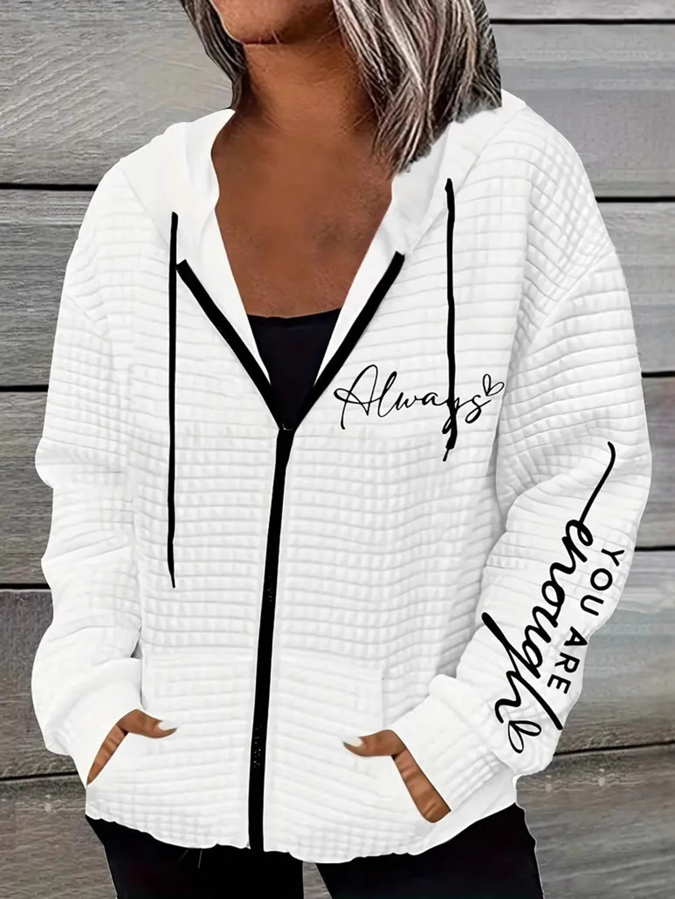 هوديس نسائي بأكمام طويلة موضة خريف وشتاء مريح رياضي مطبوع عليه حروف ملابس يومية كاجوال بقلنسوة #1