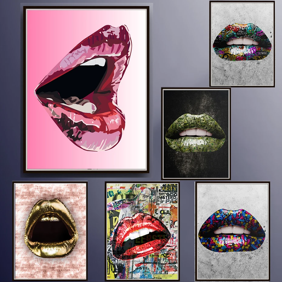 

Luxurious Canvas Painting for Women Modern Wall Art Fashion Sexy Lips Lipstick Posters and Prints Attractive Room Picture Decor