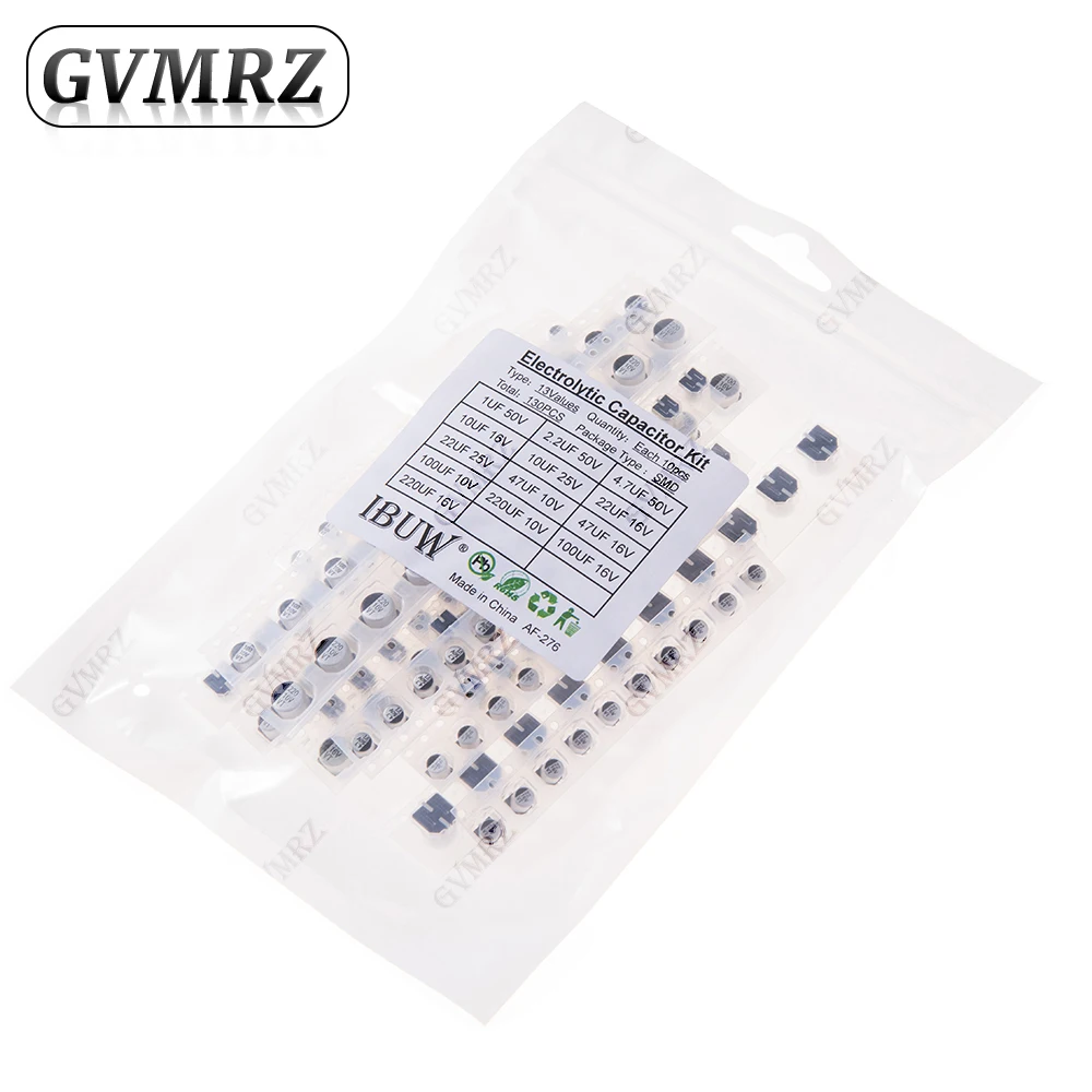 130PCS 13Values SMD Electrolytic Capacitor Kit for Power Filtering & Electronic Prototyping kit