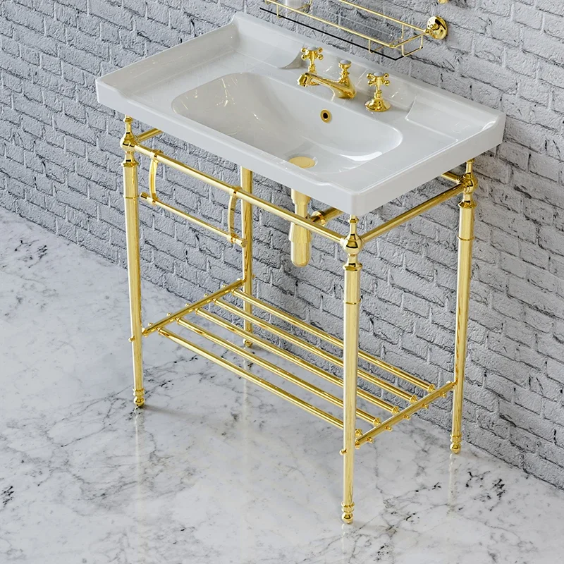 Four legged brass zirconium gold washbasin bracket size bathroom cabinet combination