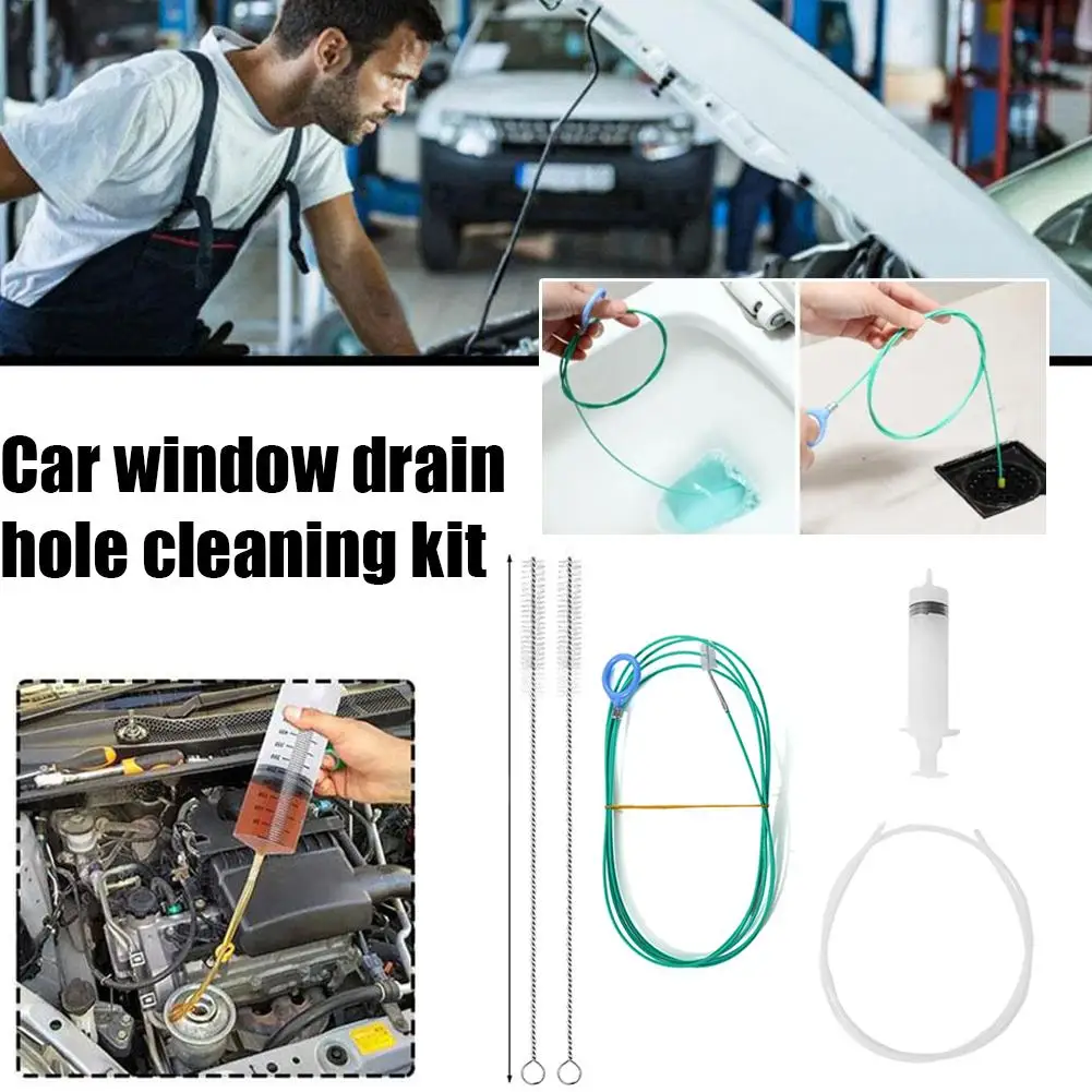1 Set Auto-Abflussreiniger Reinigungsbürste & Spritzen Ölpumpe mit Schlauch Universelles Auto-Schiebedach-Abflussreinigungsset Lochverstopfungsbürste – Detail 4