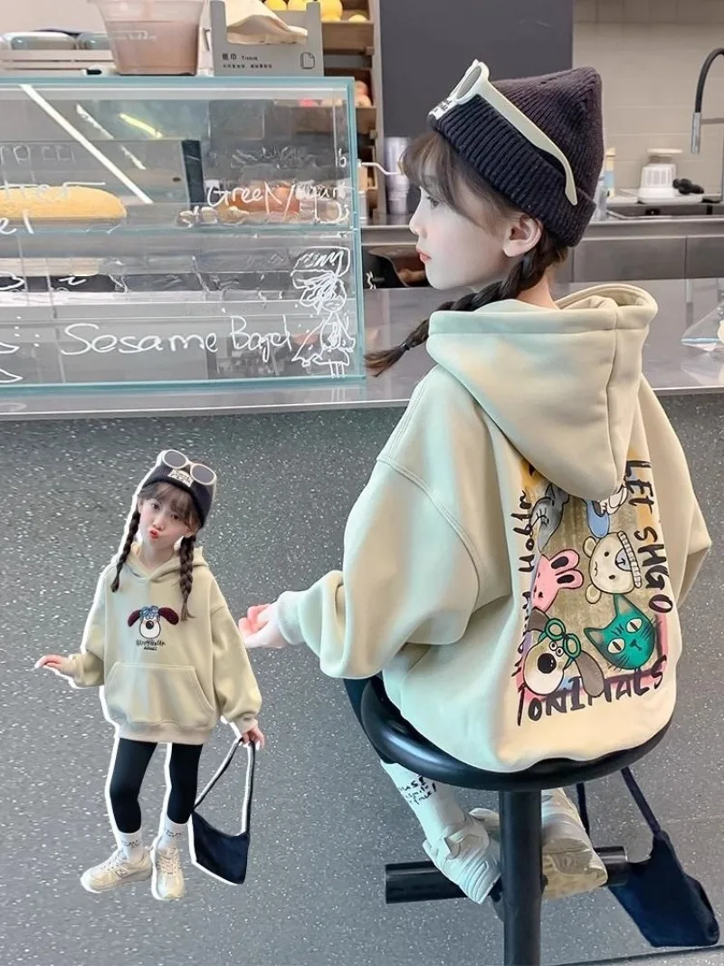 

2025 New Arrival Stylish Little Girls' Medium-Large Size Autumn-Spring Hoodie - Trendy Casual Wear for Kids