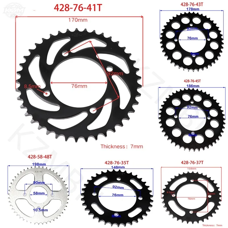 428 Chains 31T/35T/37T/39T/41T/43T/48T 48mm 58mm 76mm Rear Chain Sprocket for ATV Quad Pit Dirt Bike Buggy Go Kart Motorcycle