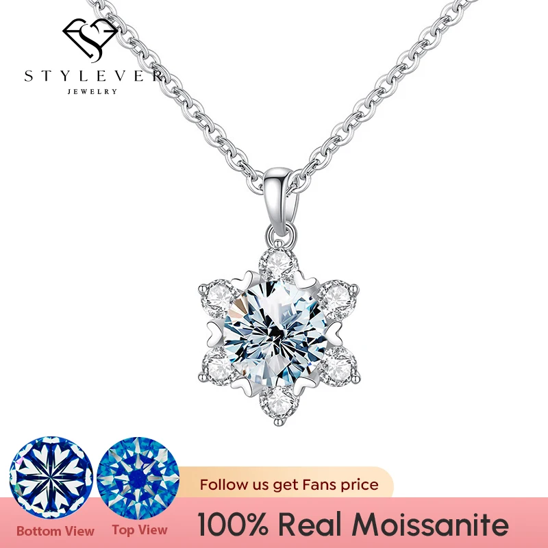 Stylever Luxury Snowflake Moissanite Diamond Pendant for Women Gift 925 Sterling Silver Necklace Sparkling Wedding Fine Jewelry