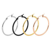 2pcs Stainless Steel Simple Classic Round Circle Hoop Earrings For Women Men, Punk Smooth Big Or Small Huggie Earring Pendientes