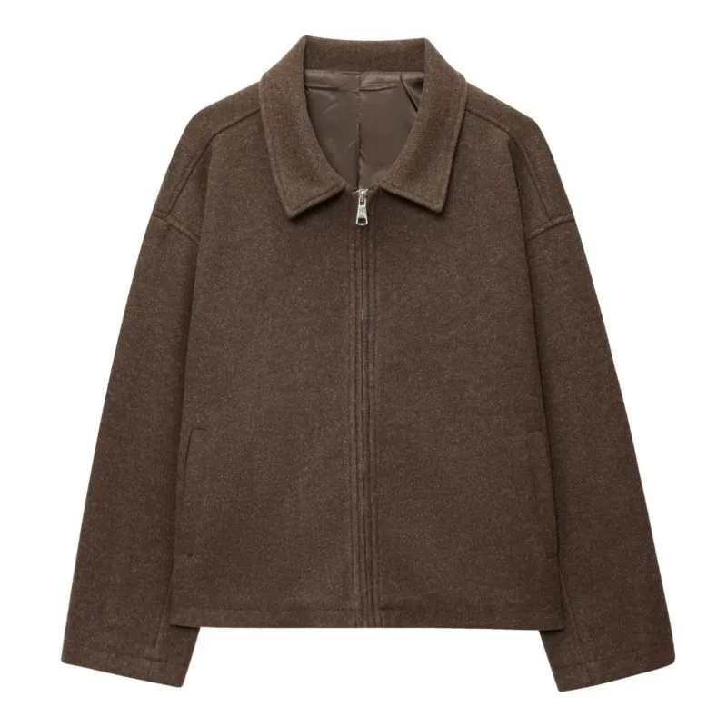 

Autumn Women's Stylish 5-Solid-Color Oversized Wool-Blend Jacket Zip-Up Design Warm Windproof Outerwear Daily Jackets Tops