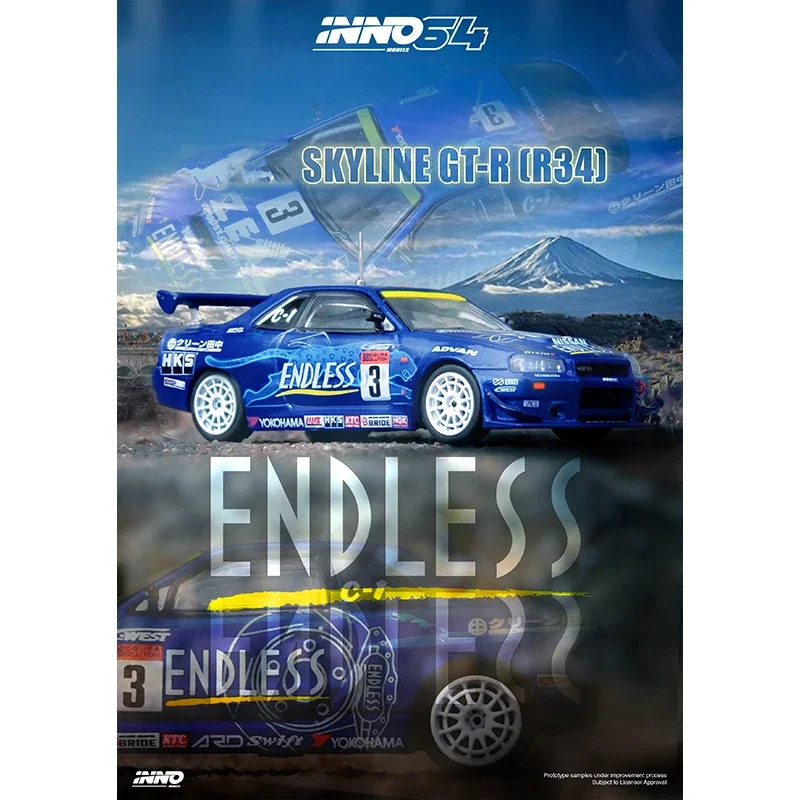 PreSale INNO 1:64 Skyline GTR R34 #3 2002 Diecast Diorama Car Model Collection Miniature Toys