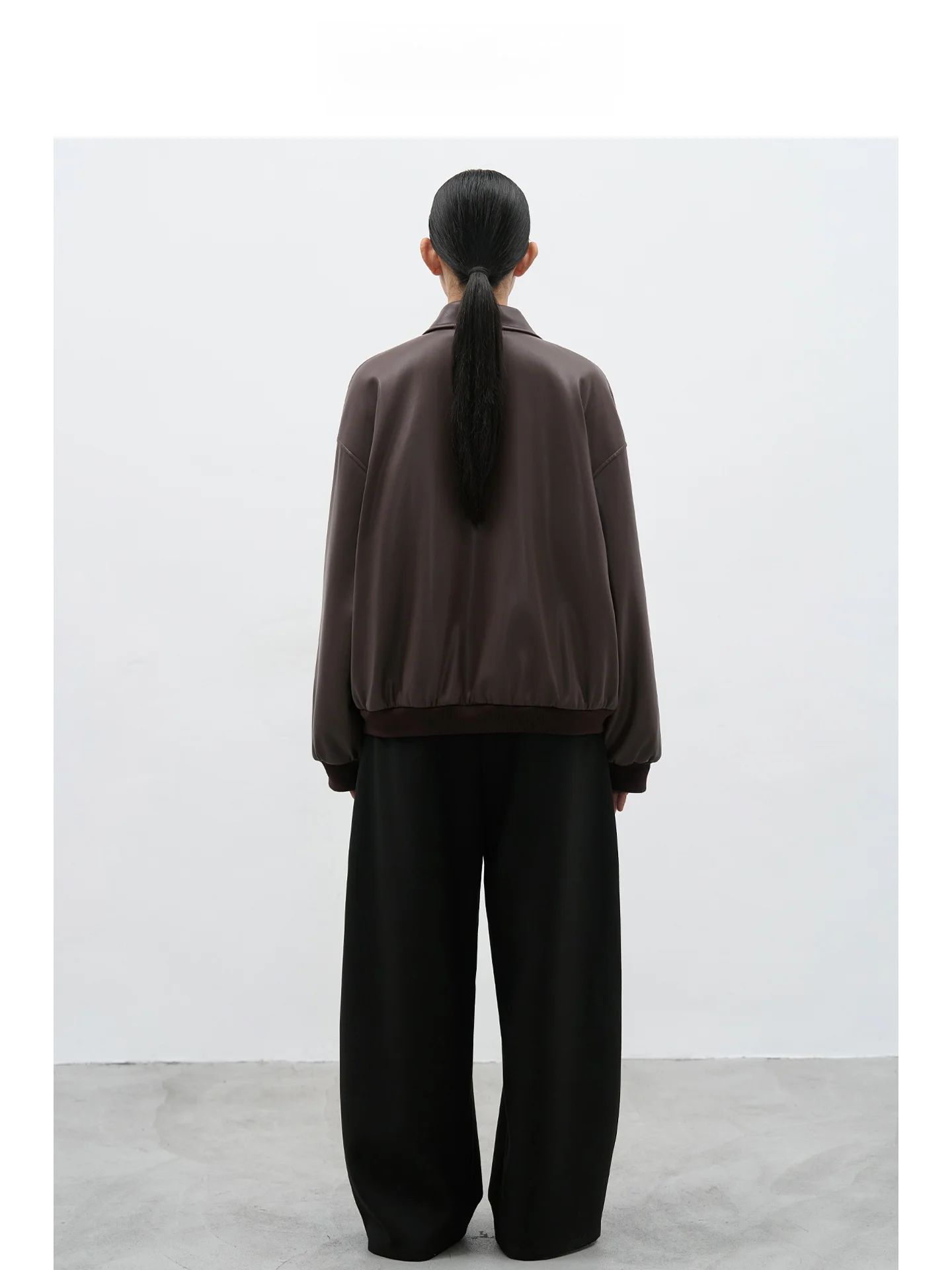 EIGHTHMONTH جاكيت نسائي كاجوال بسحاب، بني بني داكن، ياقة، أكمام طويلة، قصة ضيقة، معطف جلدي، ملابس خارجية للنساء