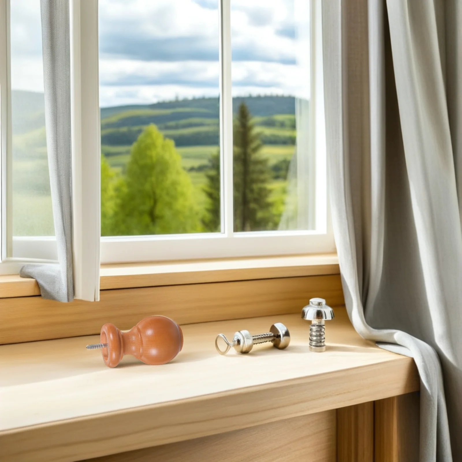 

2Pcs Wood Curtain Rod Finials Oak 29Mm Roman Drapery Rod Ends Decorative Window Treatment Caps Roman Rods Ends