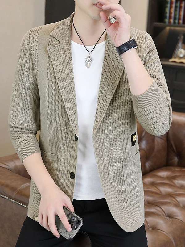 

Faionable Knitted Cardigan Men's Suit Collar Button up Sweater Casual Sle Polyester Blend Long Sve Regular Fit Cardigan