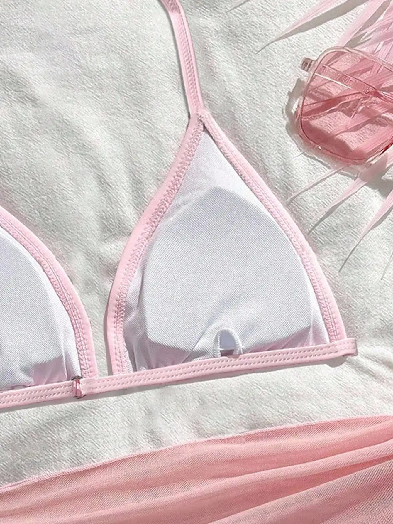 

Pink Halter Neck Bikini Set With Sheer Wrap Skirt 3 Piece Swimsuit For Women