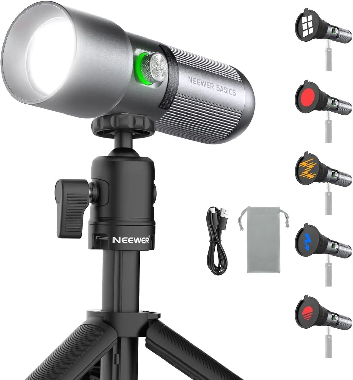 NEEWER Basics FL10 RGB-Taschenlampe mit Stativ, 4 Farben/20 Gobo-Filter/7500mAh 10W CRI95+ Tragbarer LED-Spotlight, Sonnenuntergang-Stimmungslicht für Studiobeleuchtung