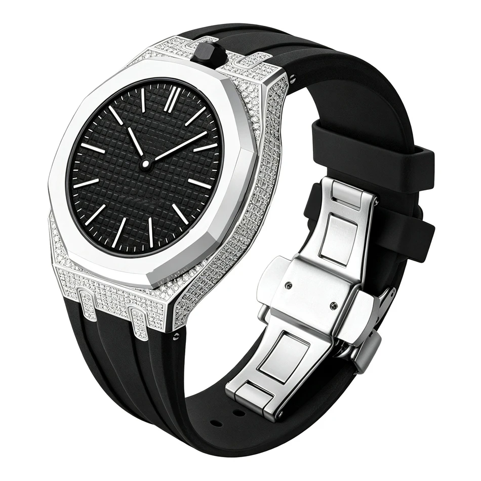 Diamant-Moissanit-Uhrenarmband für Swatch X AP Royal Pop Pocket Edelstahlgehäuse mit Silikonarmbändern Set Ersatzband