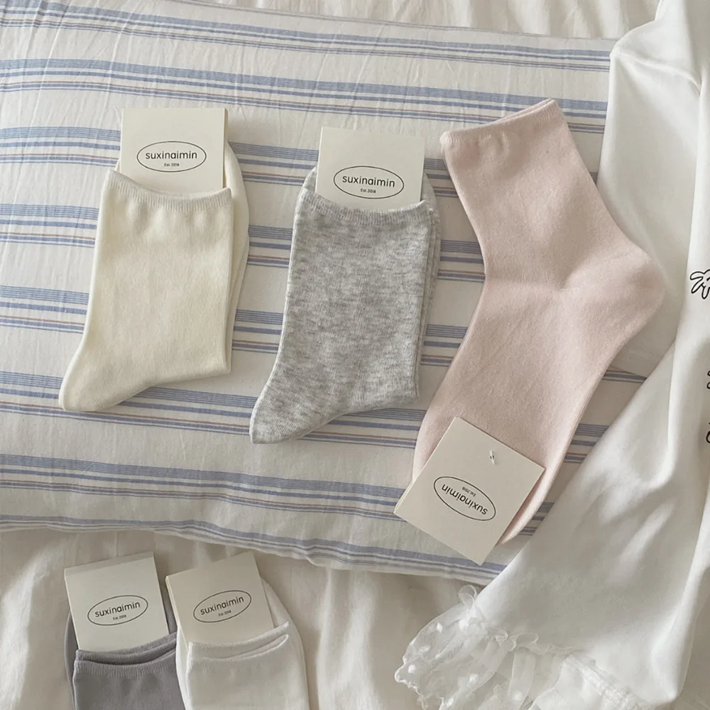 بلون النساء الجوارب الربيع الصيف القطن رقيقة تنفس أسود أبيض رمادي منخفضة جوارب أنبوبية ملابس الشارع الشهير القطن الكاحل جورب #2