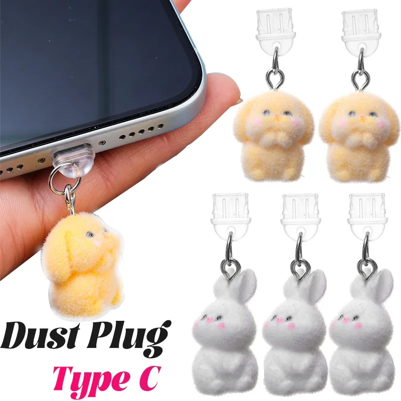 

2/1Pcs DIY Cute Rabbit Type-C Dust Plug Silicone Dustplugs Phone USB Charging Port Protector Cover Cap for Samsung iPhone Xiaomi