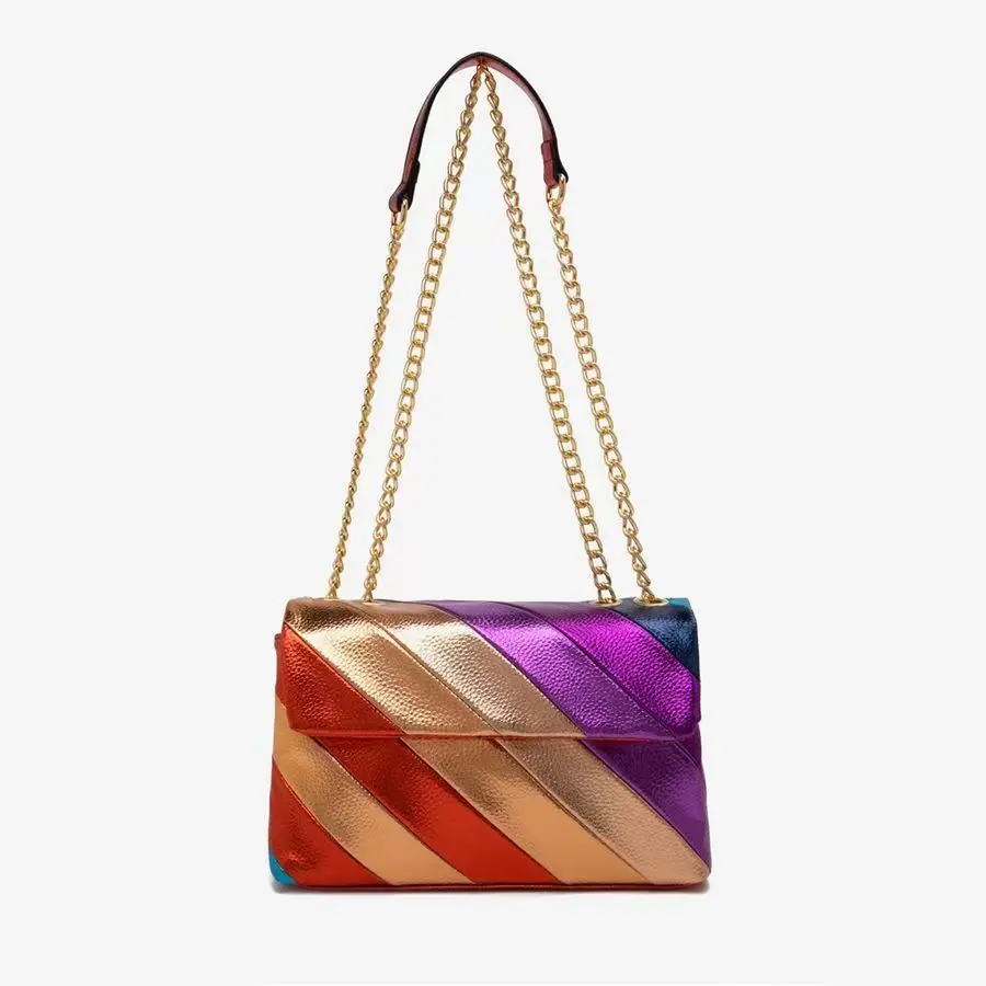 

Spring 2024 Luxury New Kurt Geiger Gold Chain Rainbow Women's Shoulder Bag Fashion Crossbody Bag Stitching Clutch Wallet