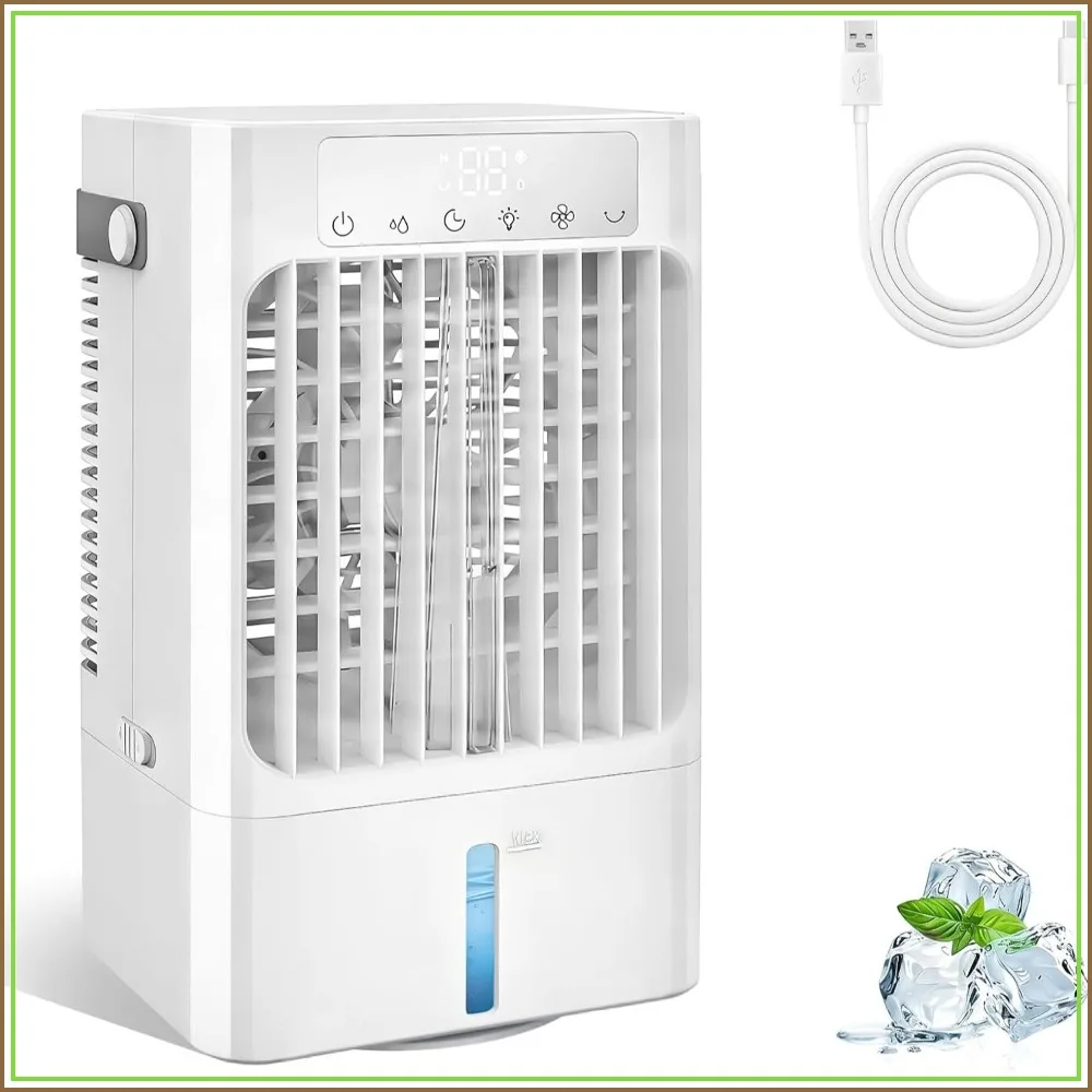 

Portable AC Fan 900ml, Mini Air Cooling Fan with 3 Speeds, Air Conditioner with 120° Oscillating & 1-8H Timer, Air Cooler Fan with Cooling Mist for Bedroom Office