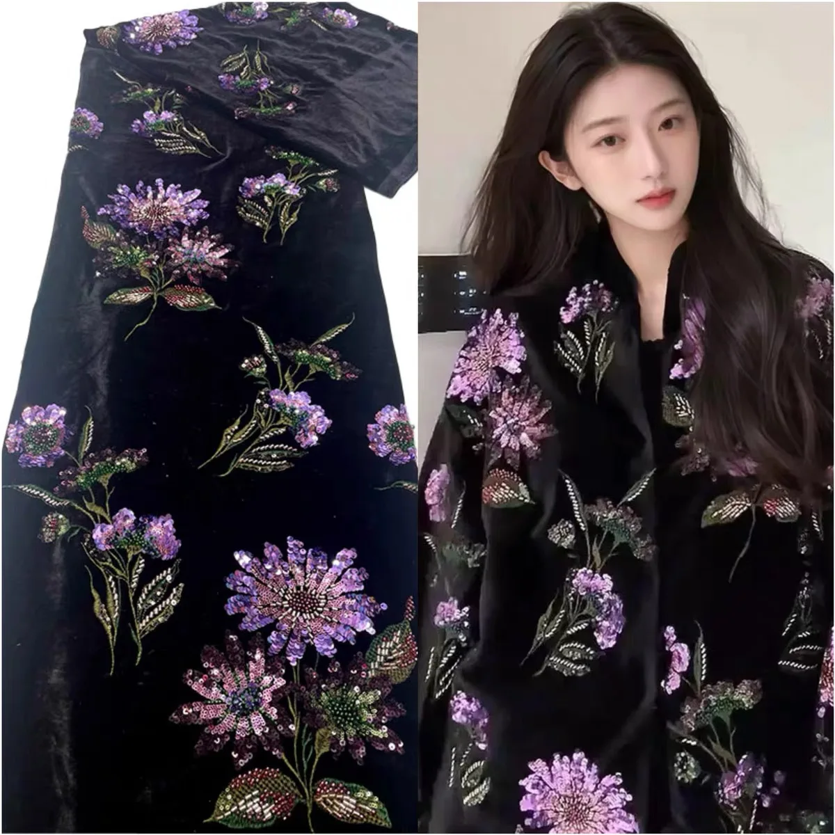 

Новый женский жилет из бархатной ткани с вышивкой фиолетово-золотыми цветами, традиционный китайский стиль, ручная работа, с пайетками, для декора и DIY