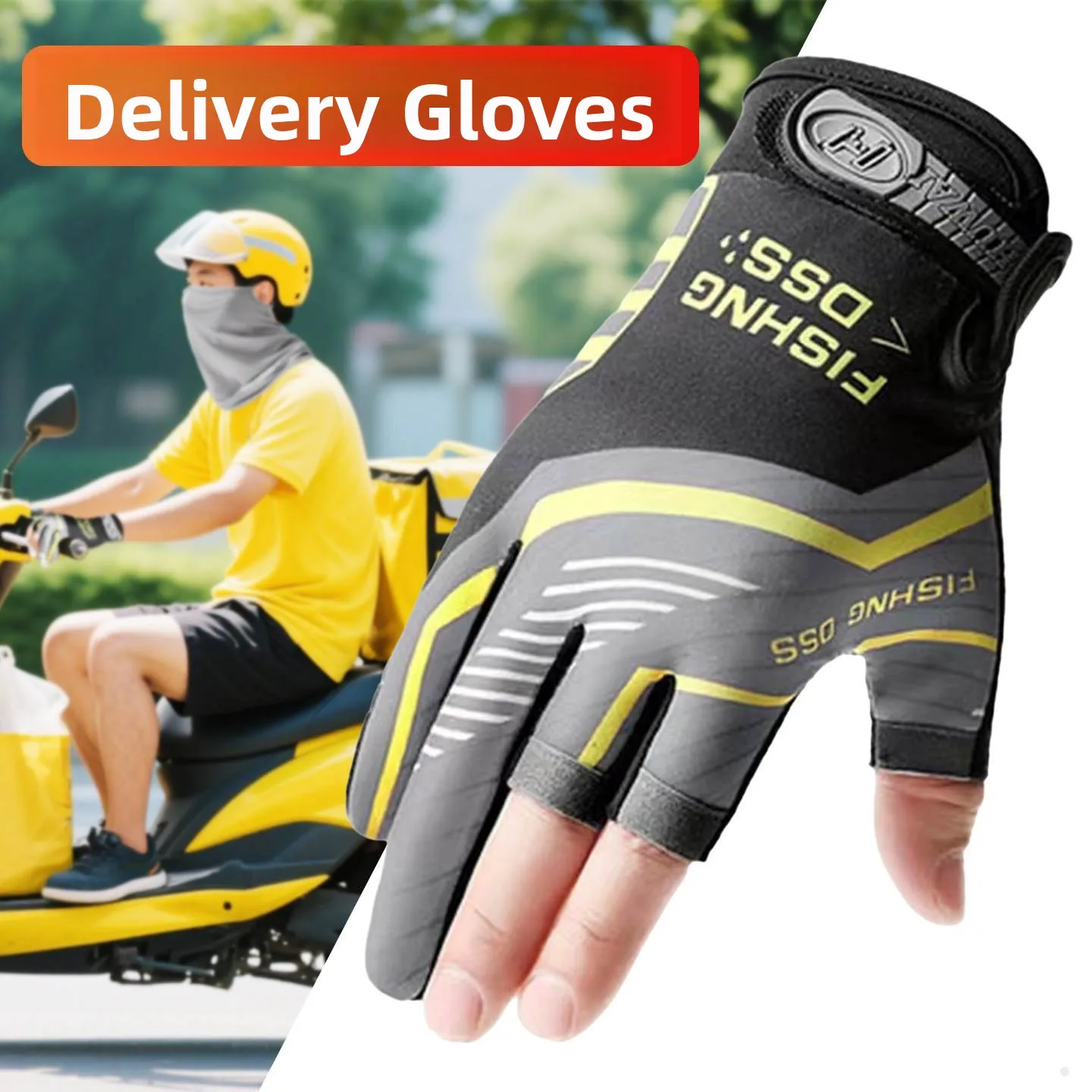 

Men's Delivery Cycling Gloves Touchscreen Waterproof Breathable Summer Bike Riding Gloves Two Fingers Separation Heat Insulation