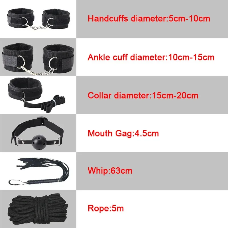 Sexy Leather  Kits Plush Sex Bondage Set Handcuffs Sex Games Whip Gag Nipple Clamps Sex Toys For Couples Exotic Accessories