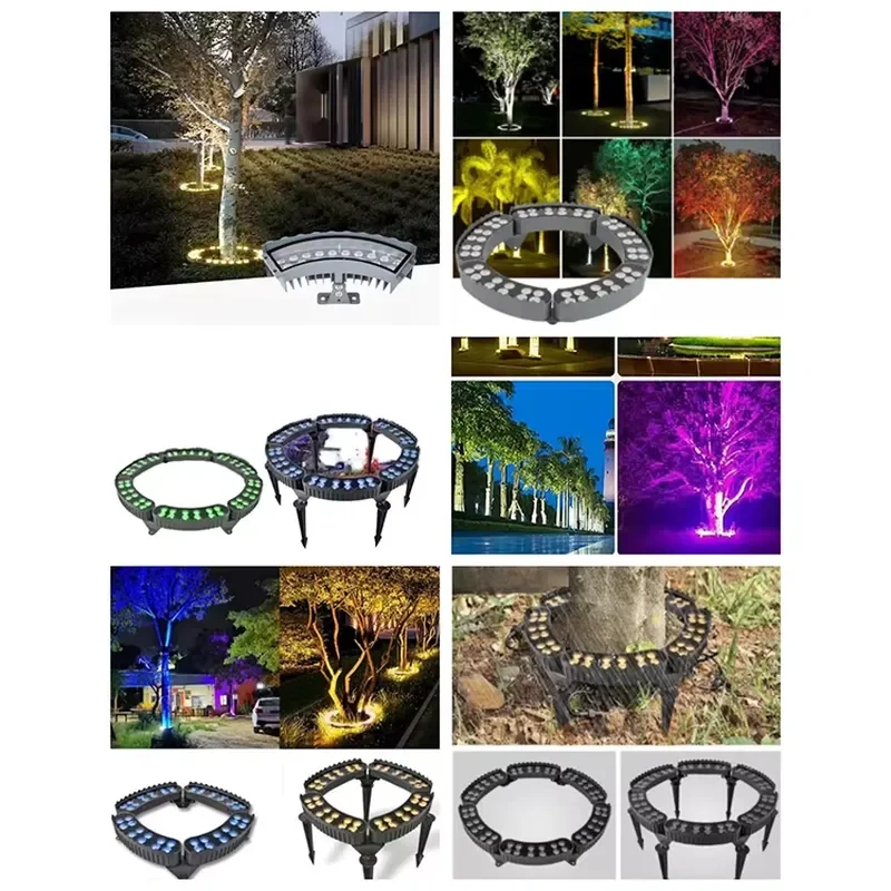 Electric LED Coconut Palm Tree Lamp Aluminum Square Hoop Decorative Landscape Pole with RGB Motif Lights for Outdoor Use