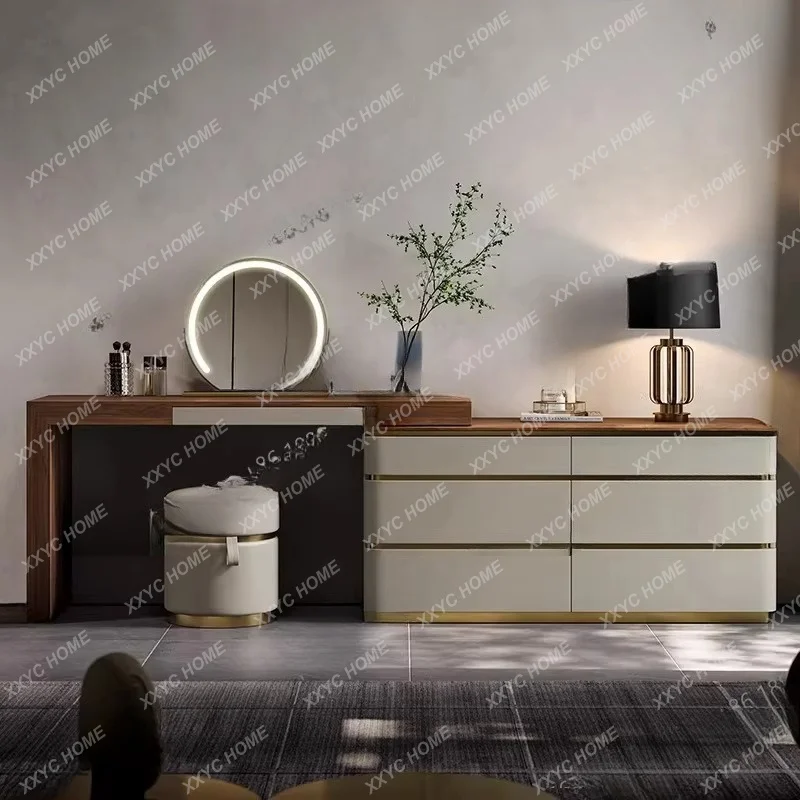 Light luxury makeup table, luxury house, simple black walnut integrated dresser