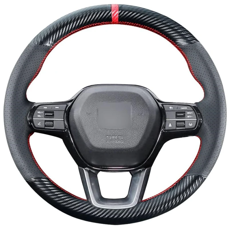 Black Carbon Fiber Steering Wheel Covers for Honda Civic 11 XI 2021-2022 11th Generation Leather Interior Accessories