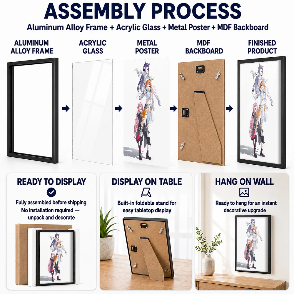 Hololive EN Myth Teamwork Framed Aluminum Metal Poster Customized Photo Manga Style Wall Art For Studio Premium Collector Gift