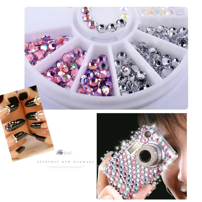 Mélange de biscuits pour ongles, couleur or et argent, cristal coloré, clous, perles 3D, décorations nail art, accessoires en roue