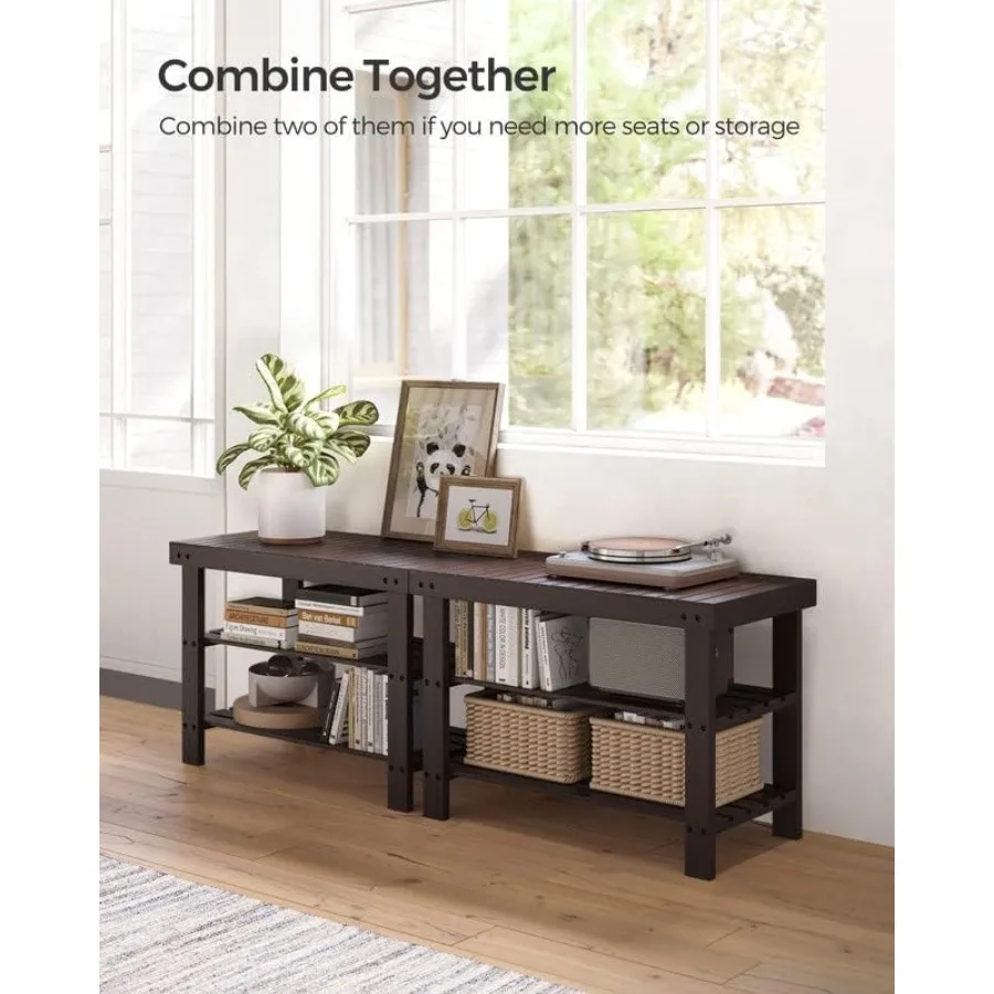 رف الأحذية مقعد 3 طبقات من الخيزران منظم تخزين الأحذية مدخل مقعد يحمل ما يصل إلى 286 رطل 11.3 × 27.6 × 17.8 بوصة للمدخل Ba #4