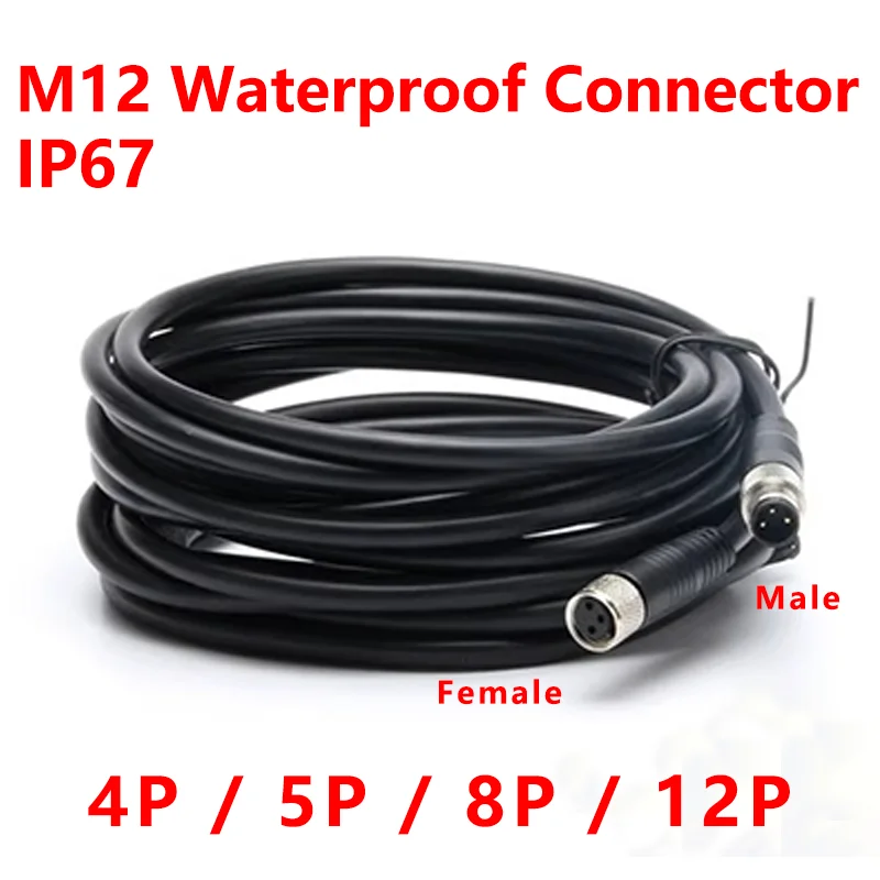 1Pcs M12 Sensor Connector 4 5 8 Pin Male / Female Aviation Plug IP67 Waterproof Wire A Type 2m PVC Cable