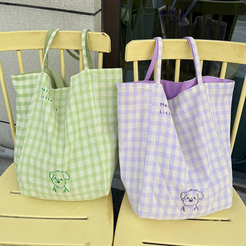 

Youda новая сумка на плечо из полиэфирной ткани для унисекс, клетчатая сумка с рисунком собаки, ведро Reversibe, большая повседневная вместительная сумка-тоут для покупок