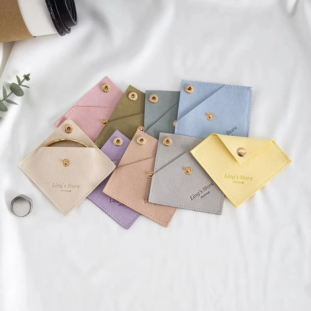 

100Pcs Personalized Logo Jewelry Microfiber Triangle Snap Bag Shower Gift Organizer Pouch EarringsBracelet Necklace Keychain Box