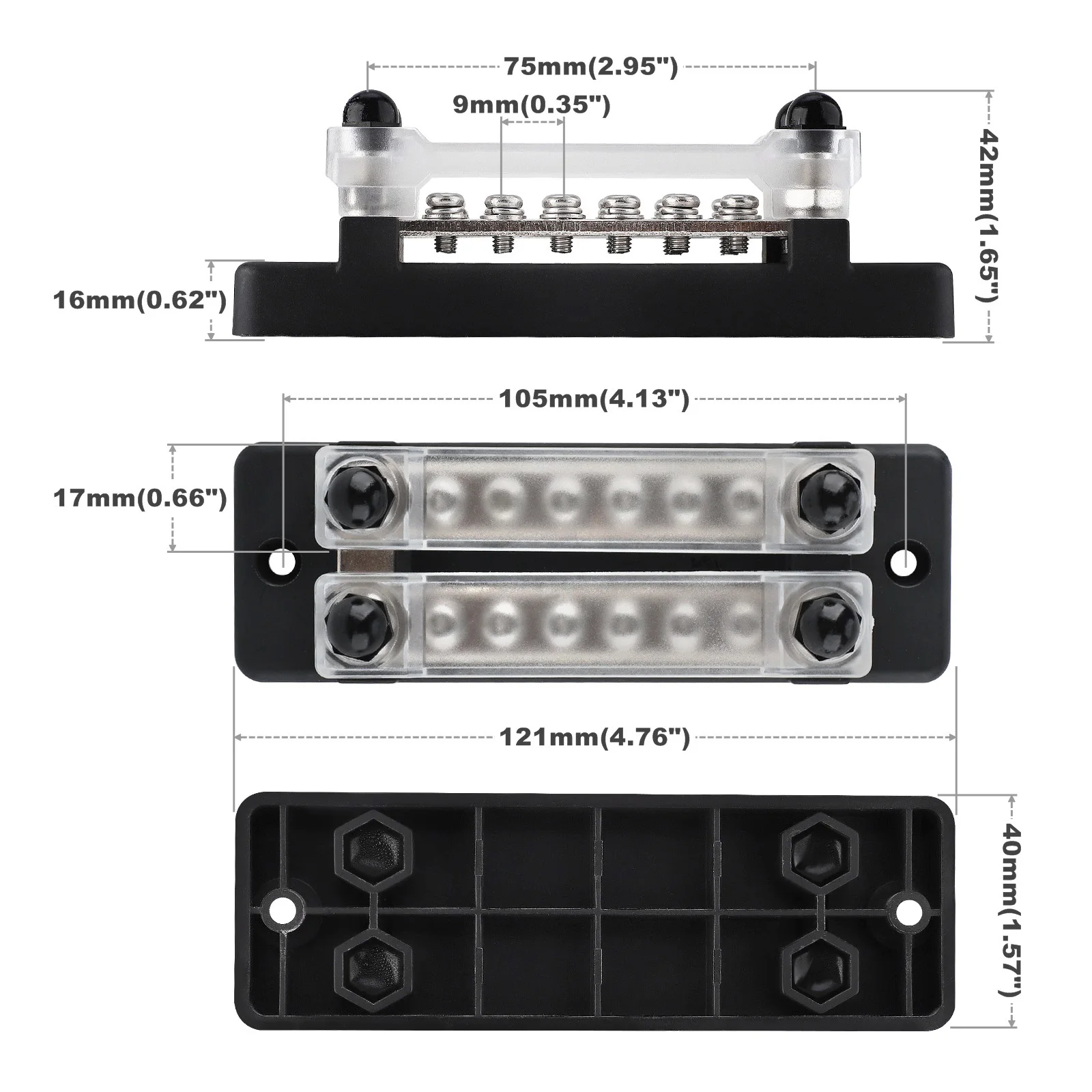 Car 12 Terminals Bus Bar Power Distribution Block Dual Row150A 48V with Cover M6 Terminal Studs for Car Boat Marine Trucks RV