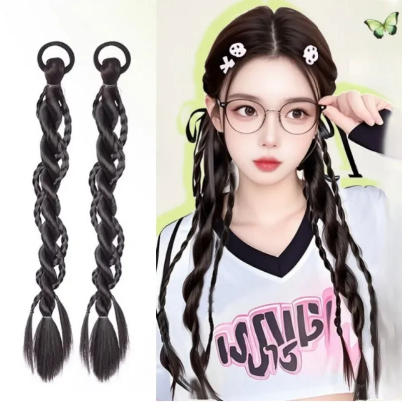 

1 пара, милый синтетический парик с двойной косой, модный крутой натуральный имитация боксерской косы, головной убор для девочек