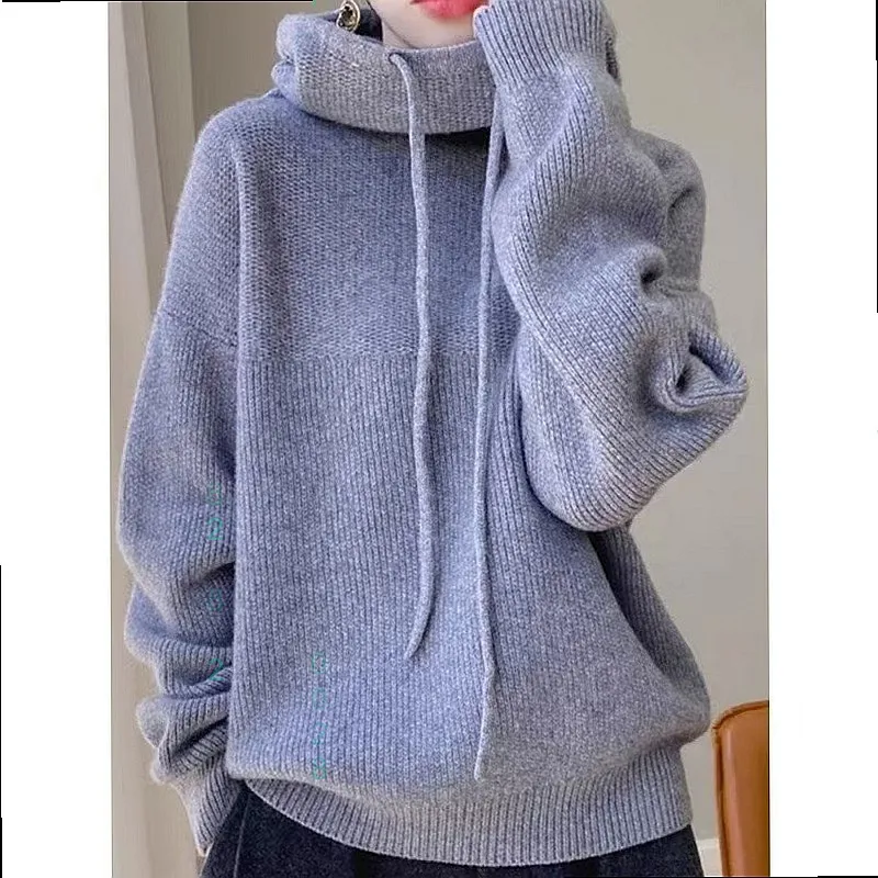 

Oversized Wool Sweater for Women Hooded Thick Warm Knit Pullover Loose Fit Slimming Casual Jumpers Sweaters