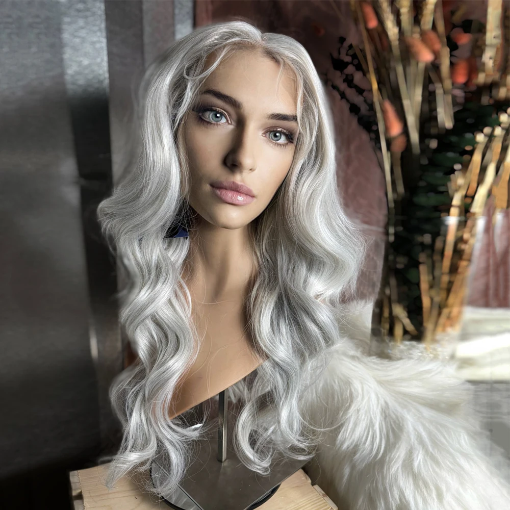 Mercury Silver Blonde Wig Loose Curl Hand Tied Lace Front Wig Heat Resistant Synthetic Wig Natural Hairline Daily Use for Women