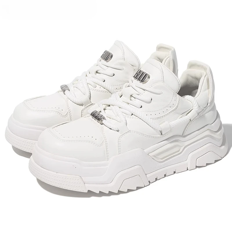 Outdoor White Board Shoes for Men's Thick Soled Height Increasing Shoes Fashionable Design Sneakers Versatile Casual Daddy Shoes