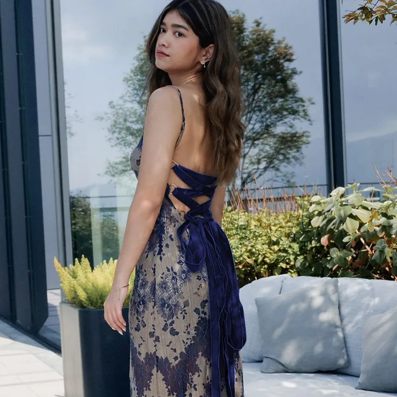 "Zeyla 2024 Bestseller Abito da donna Tie-Dye Stampa Ritaglio Cravatta posteriore Dettaglio Elegante Nuovo Slim Bodycon Abito lungo da sera per feste"