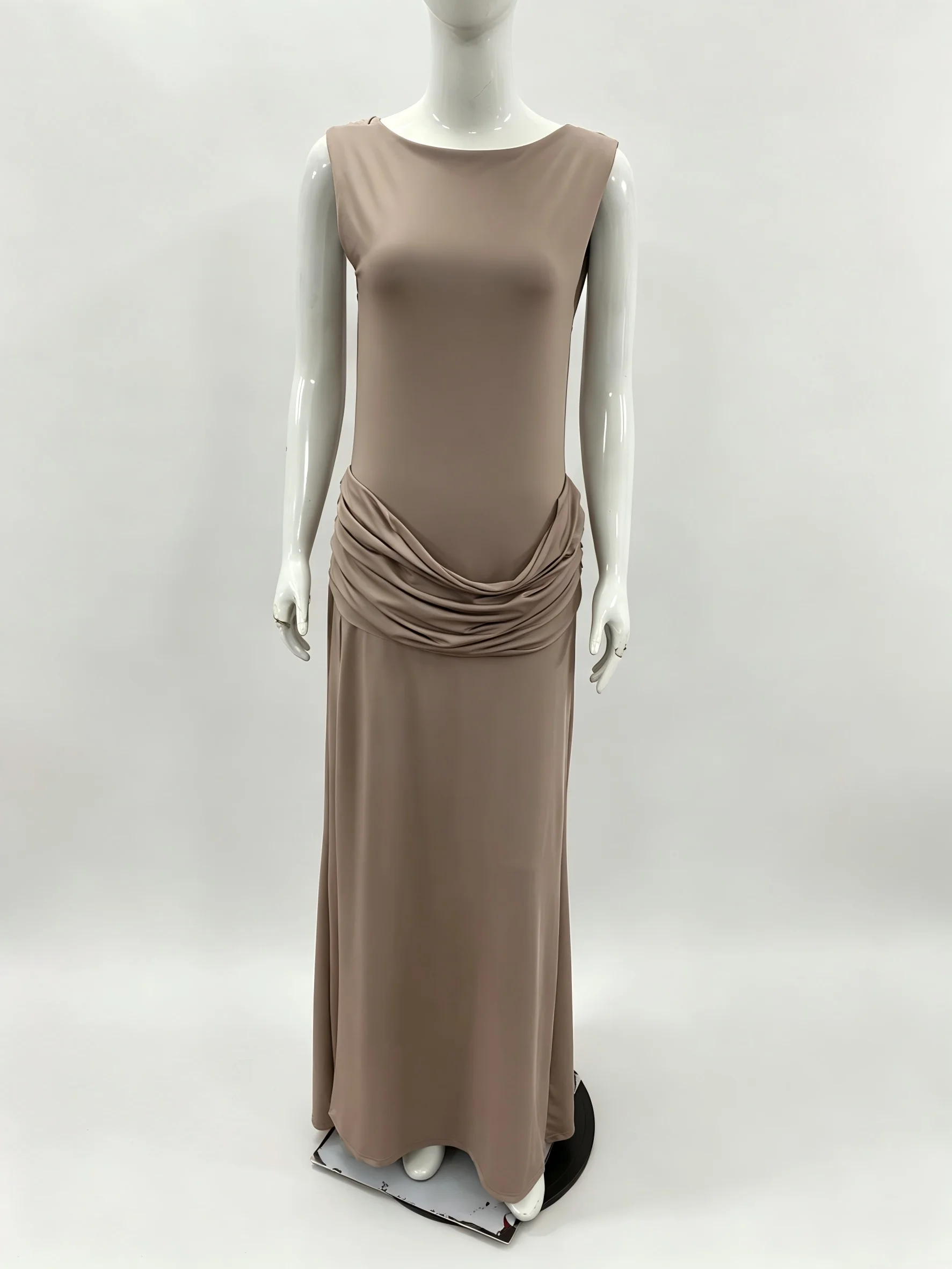 

Elegant Ladies Long Skirt Fashion Party Dress Solid Color Advanced Side Split Design Backless Sexy Waist Style Pure Desire Ins