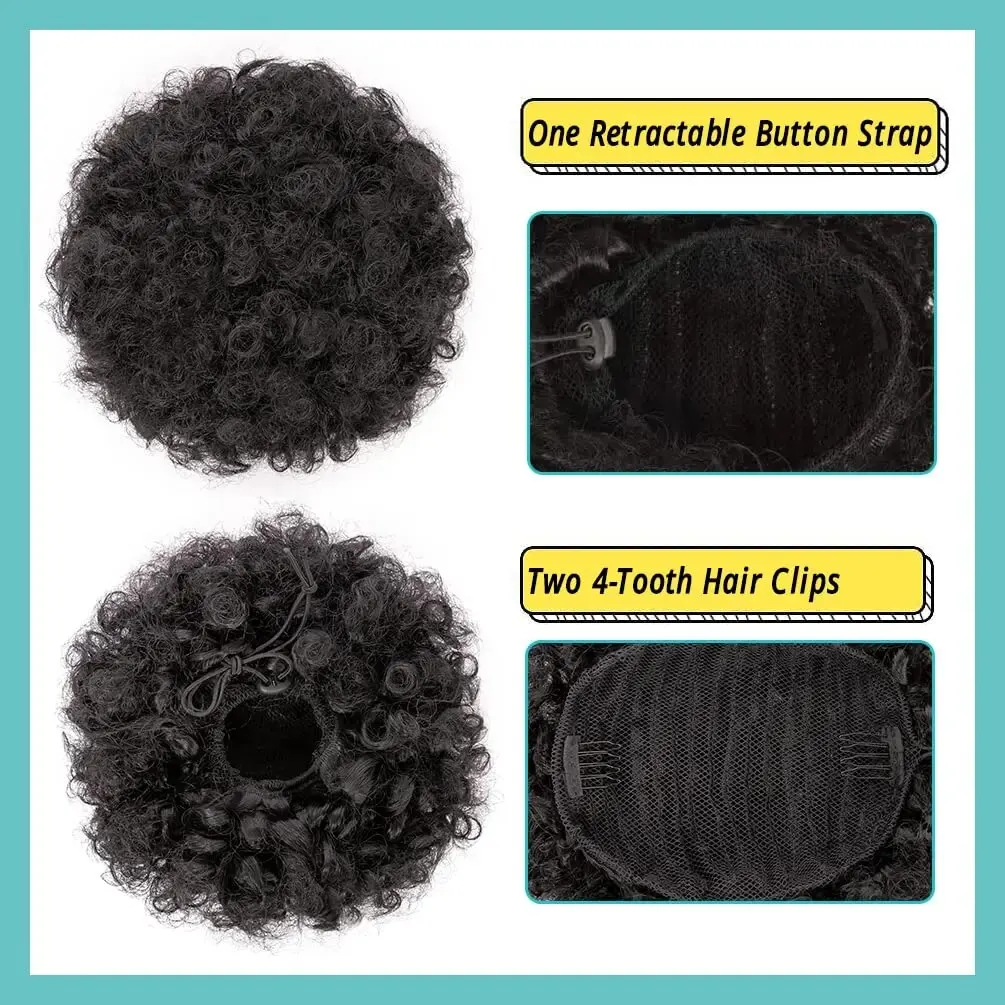 8 Inch Synthetic Afro Puff Drawstring Ponytail Hair Short Afro Kinkys Curly Afro Bun Extension Hairpieces