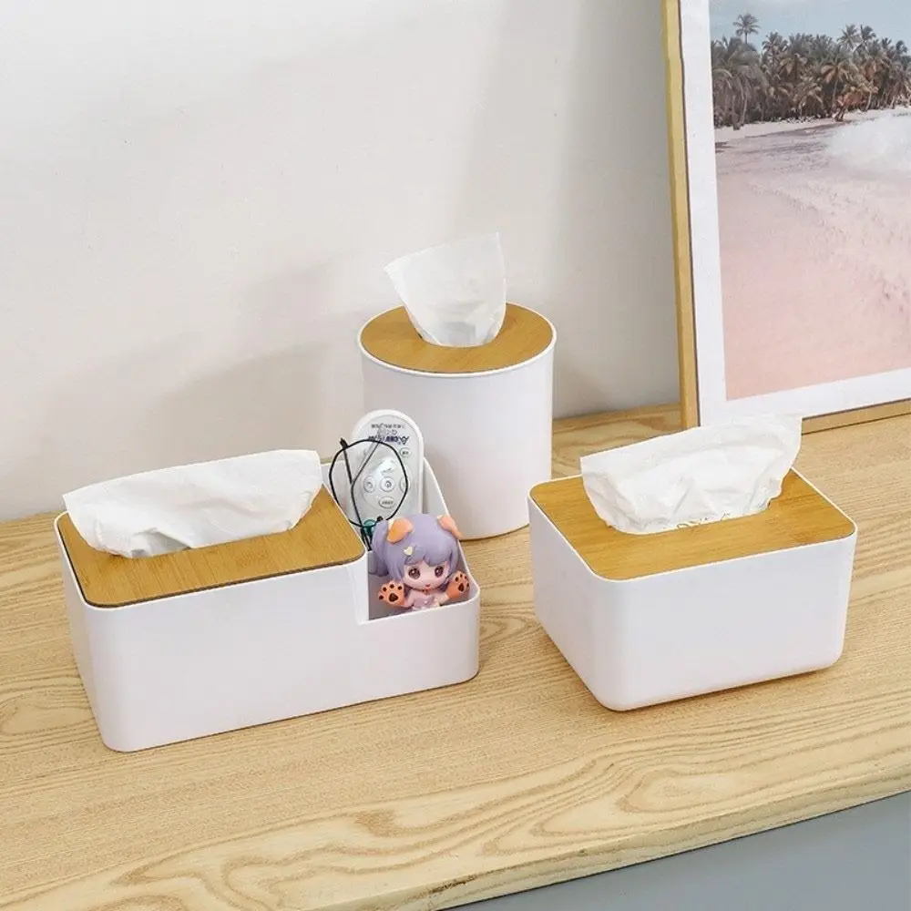 Home Accessory Japanese Style Tissue Box Wooden Cover Plastic Paper Box Washable Multi-Function Napkin Holder Desktop