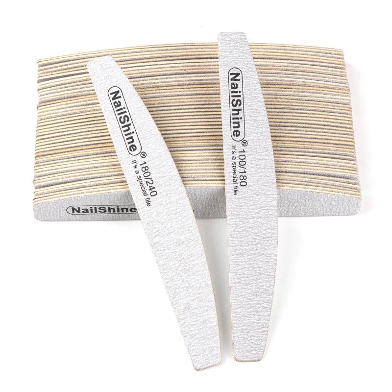 5/10/20Pcs Wooden Double Sided Nail File Boat Nail Buffer 100/180/240 Grit Grey Manicure Sandpaper Tools Manicure