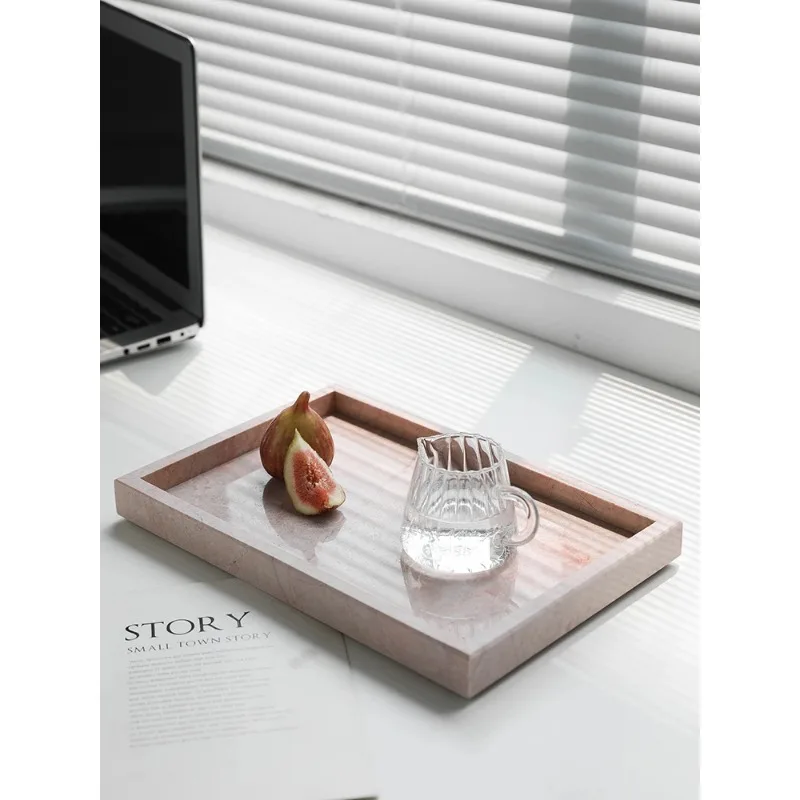 

Pink Natural Marble Storage Tray for Candles Perfume Jewelry Genuine Stone Vanity Tray for Bathroom Counter Dresser Home Decor