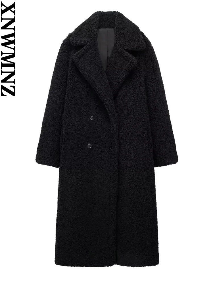 XNWMNZ 2024 Women\'s Fashion Winter Extra Long Coat Lapel Long Sleeve Double breasted Casual Versatile Female Chic Overcoat