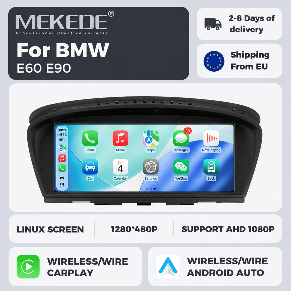 Sistema Linux MEKEDE Schermo multimediale da 8,8” CarPlay wireless Android Auto per BMW Serie 3 5 E60 E61 E63 E64 E90 E91 E92 E93 Sistema CCC CIC Autoradio di navigazione tutto in uno Supporto doppio