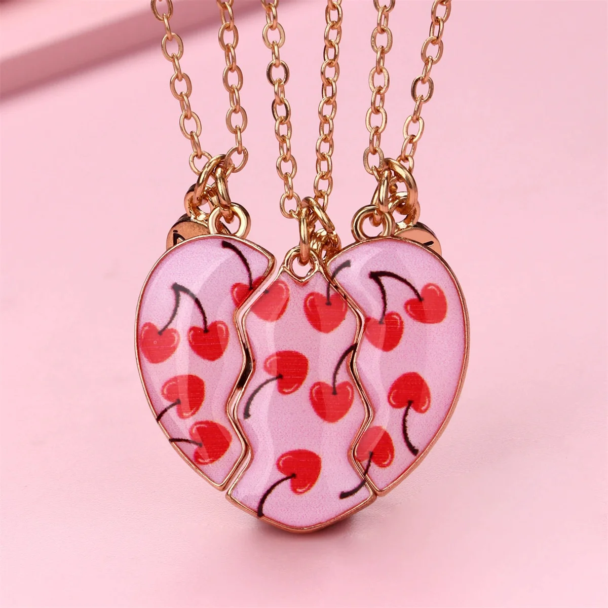 3Pcs Cute and Sweet Magnetic Love Necklace Creative Cherry Charm Pendant BFF Fashion Party Birthday Festival Gift Wholesale 2025