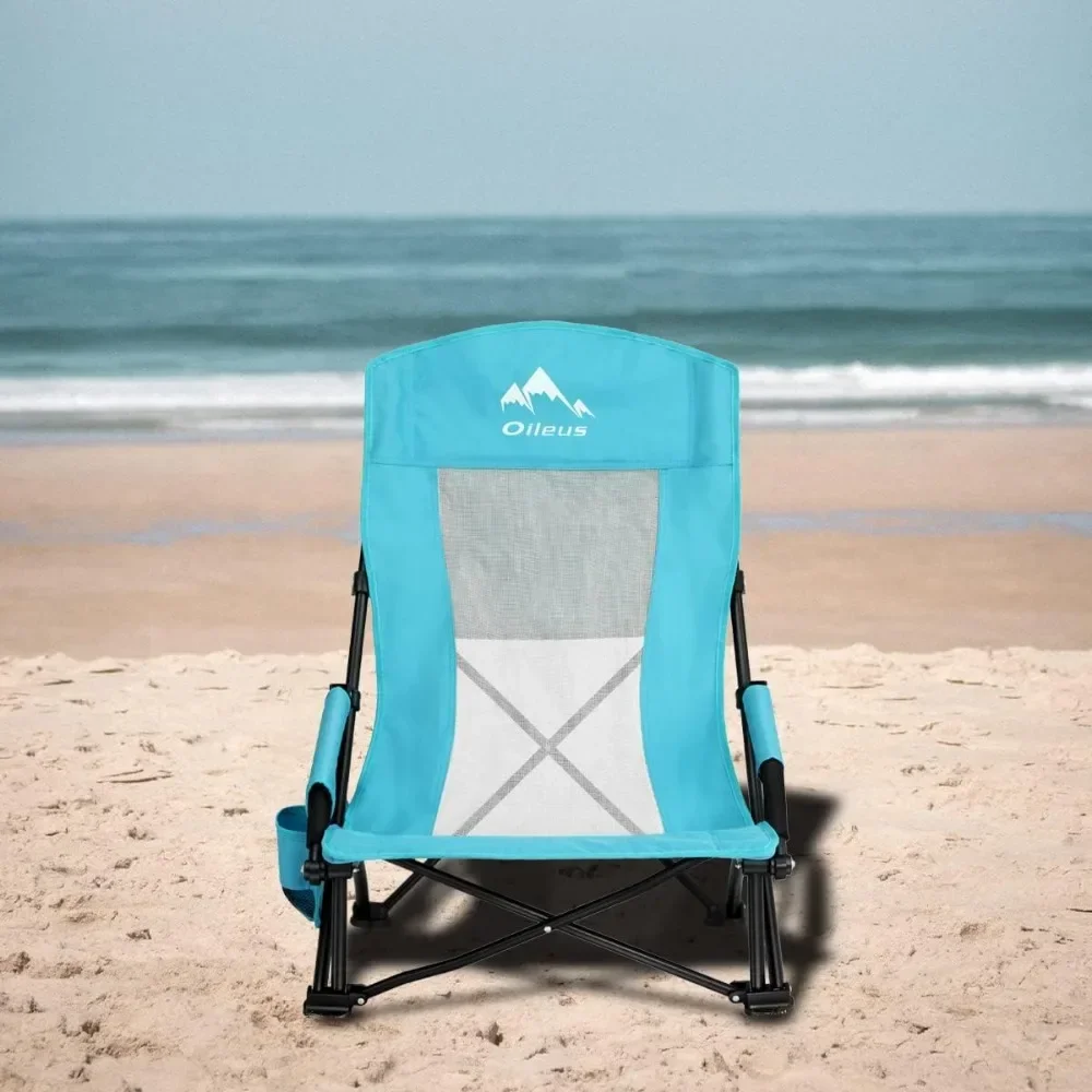 Folding Portable Beach Chair, High Back Low Seat Lightweight Chairs for Beach Tent & Shelter & Camping, Full Mesh Back